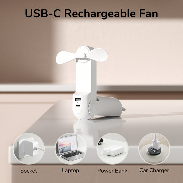 JISULIFE F8 usb  3-in-1 Mini Foldable Fan with Flashlight & Power Bank 2000mAh