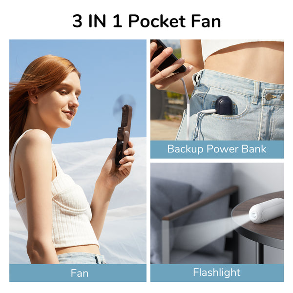 JISULIFE F8 usb  3-in-1 Mini Foldable Fan with Flashlight & Power Bank 2000mAh