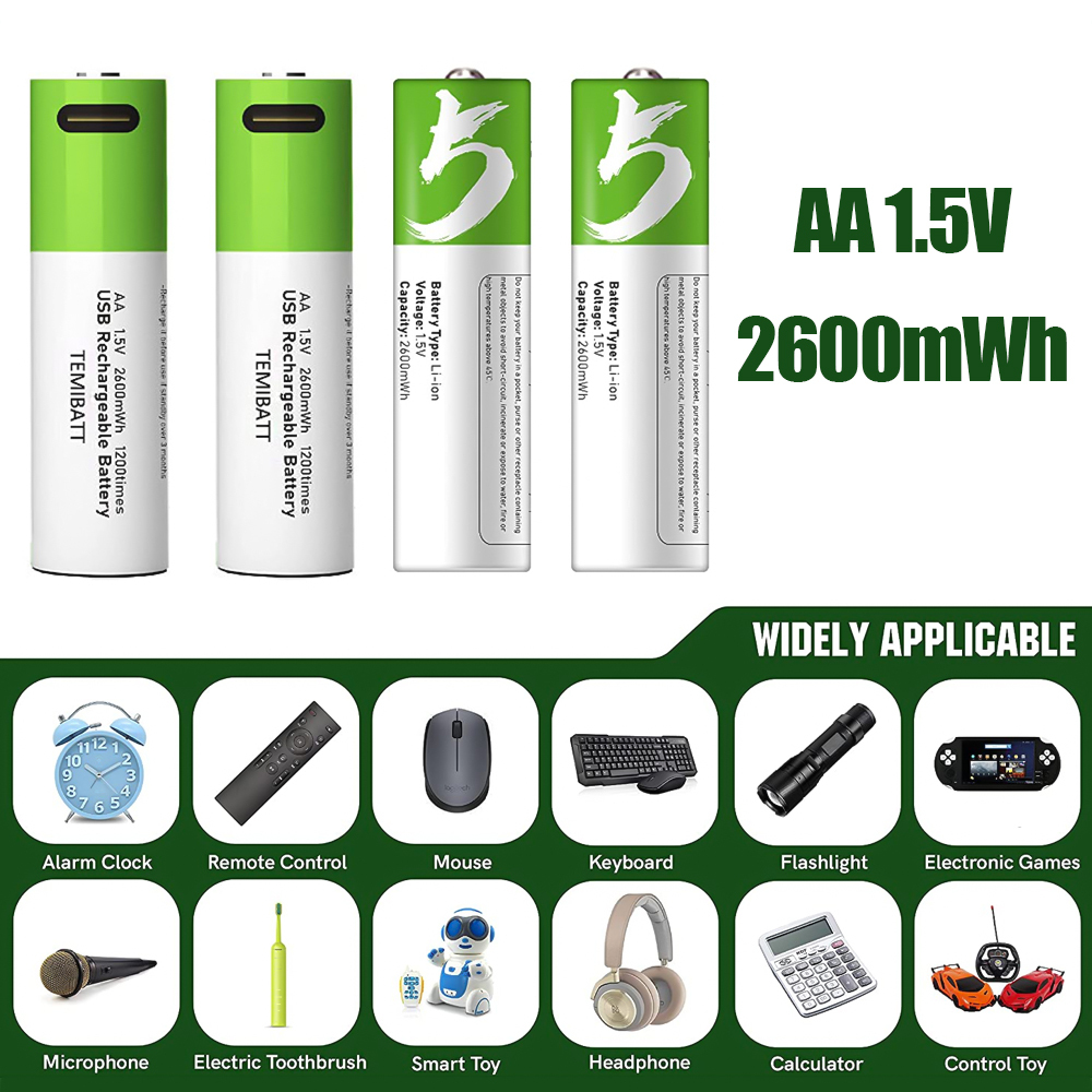 SMARTOOOLS TYPE C USB CABLE RECHARGEABLE BATTERY 1.5V AA USB-C TYPE-C AA BATTERY