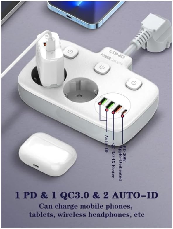 LDNIO SC2413 Universal Power Strip USB Outlet Extension Cord Adapter Wall Charger Surge Protector Socket With 4 USB Port