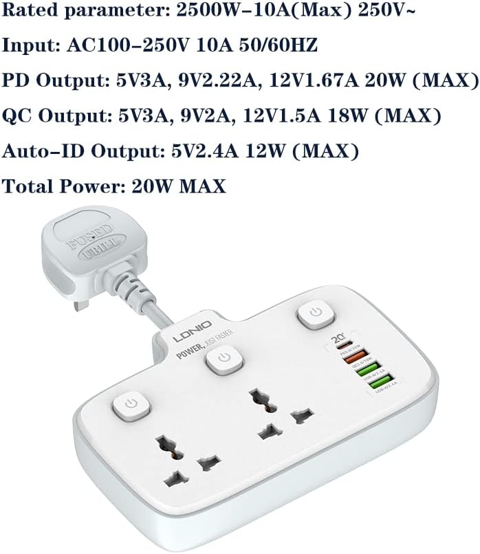 LDNIO SC2413 Universal Power Strip USB Outlet Extension Cord Adapter Wall Charger Surge Protector Socket With 4 USB Port