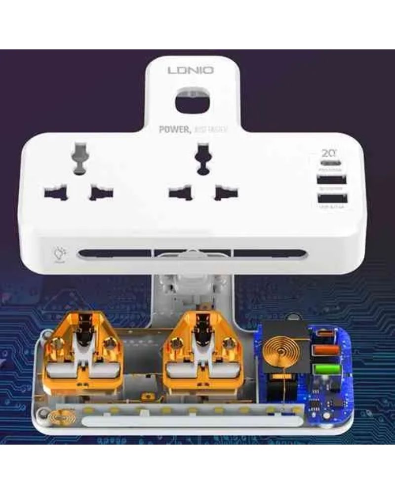 LDNIO Power Strip 1 USB-C & 2USB-A 2 Outlets – PD& Qc3.0
