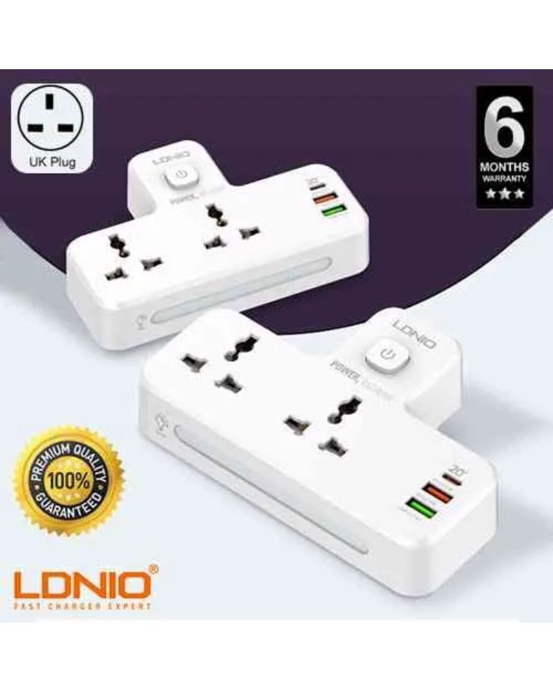 LDNIO Power Strip 1 USB-C & 2USB-A 2 Outlets – PD& Qc3.0