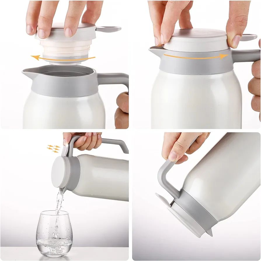 Coffee Thermos Carafe, 50 oz Stainless Steel Double-Walled Thermal Coffee Carafe Insulated Vacuum with Press Button Top Lid,24 Hour Heat Retention Carafes for Keeping Hot or Cold