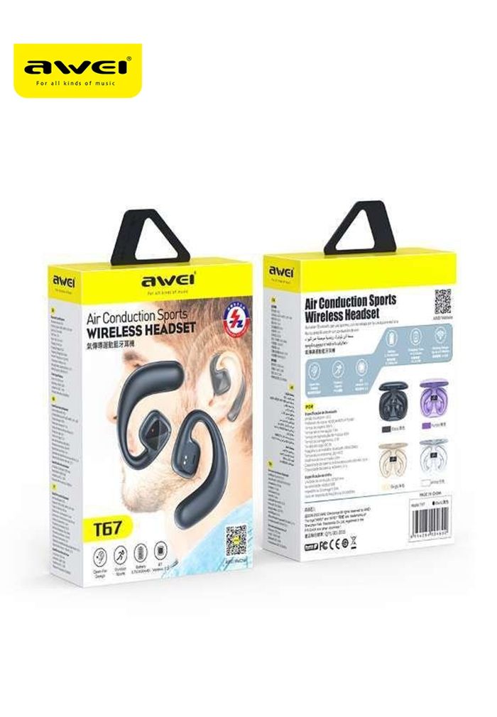 Awei T67 Air Conduction Wireless Bluetooth Headset Sport Waterproof Wireless Headphones HiFi Stereo Earbuds with Microphone