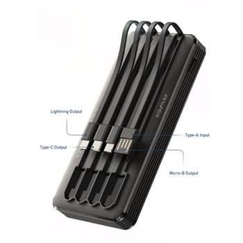 Awei P133K Portable 4 Built-in Cable Power Bank - 10000mAh - Black