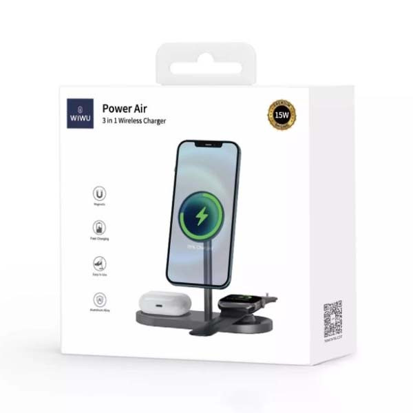 WiWU Power Air 3 in 1 Desktop Wireless Charger Mobile Phone Stand 15W
