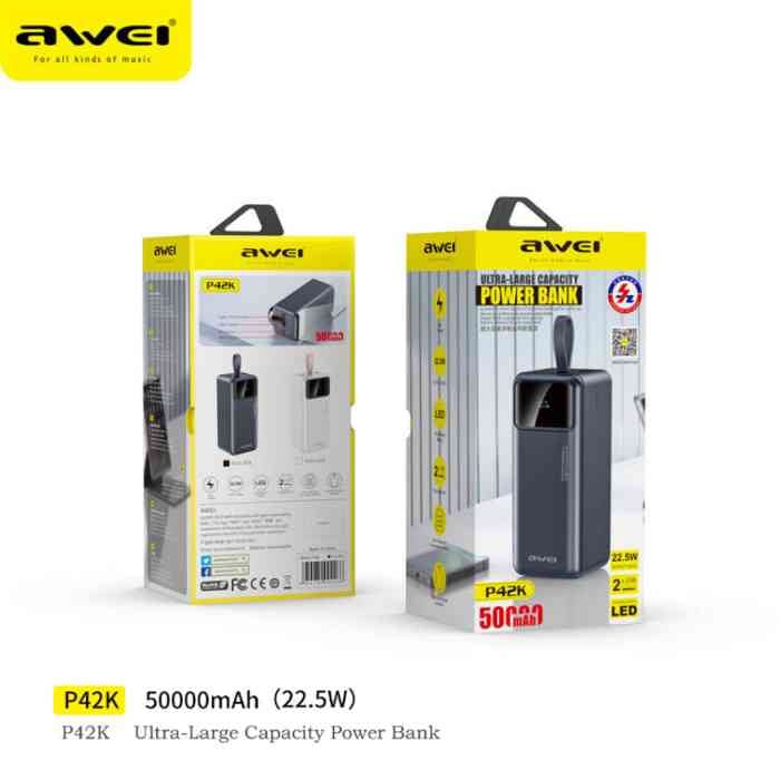 Awei P42K Power Bank 50000mAh Portable Powerbank For PD Fast Charger