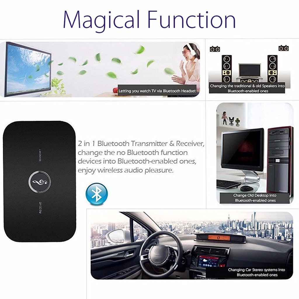 Kebidu Wireless Bluetooth Audio Transmitter Receiver 3.5mm Hands-free Stereo Hi-Fi Music Player Adapter for Car Home DVD PC Speaker