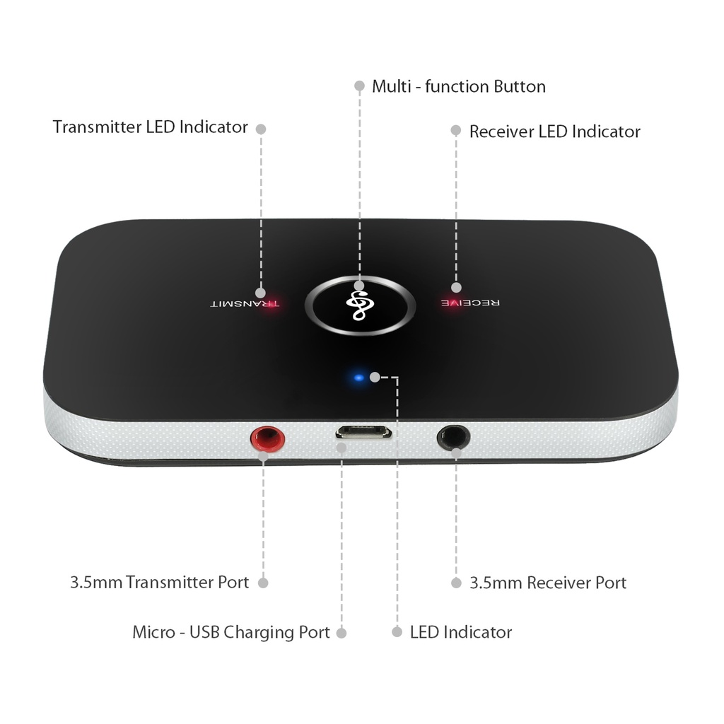 Kebidu Wireless Bluetooth Audio Transmitter Receiver 3.5mm Hands-free Stereo Hi-Fi Music Player Adapter for Car Home DVD PC Speaker