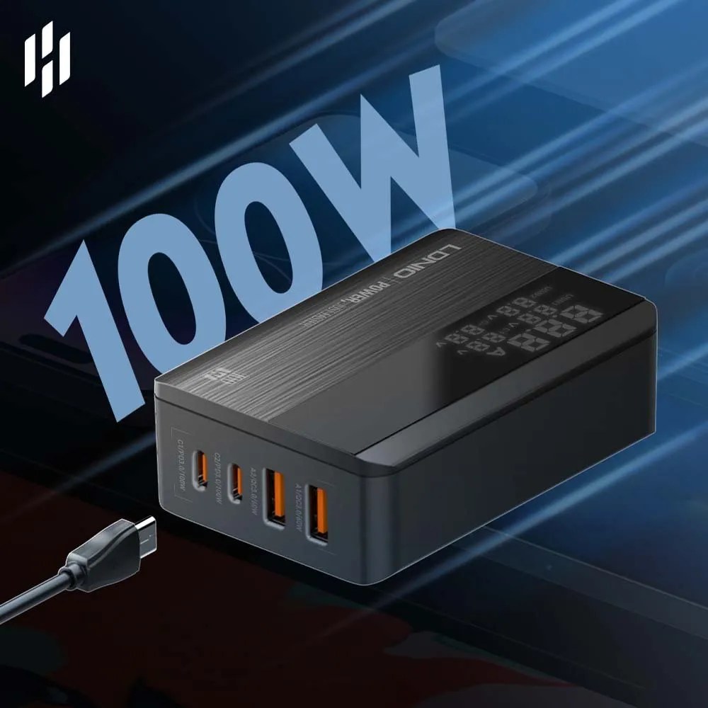 LDNIO A4809C New Product GaN 100W PD Super charging desktop charger Desktop Charger For Mobile Phone High Power Home Charger - Black