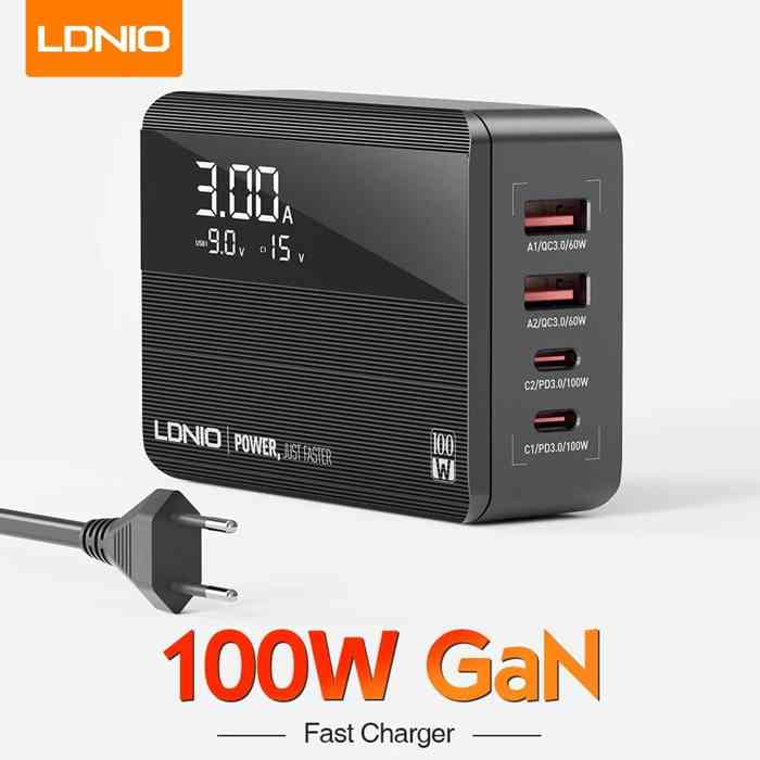 LDNIO A4809C New Product GaN 100W PD Super charging desktop charger Desktop Charger For Mobile Phone High Power Home Charger - Black