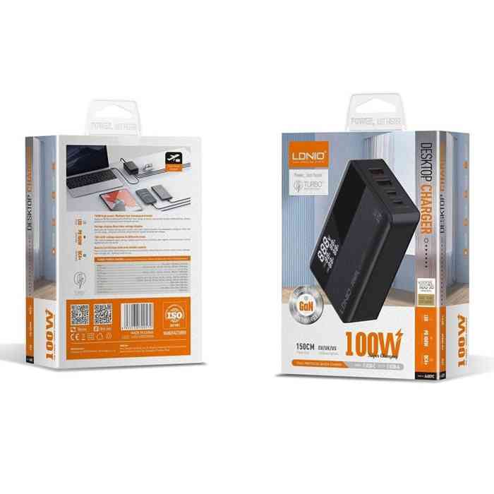 LDNIO A4809C New Product GaN 100W PD Super charging desktop charger Desktop Charger For Mobile Phone High Power Home Charger - Black