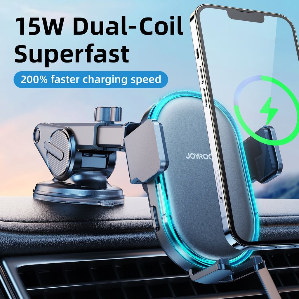 Joyroom JR-ZS299 Dual-Coil Wireless Car Charger + Dashboard Holder with LED
