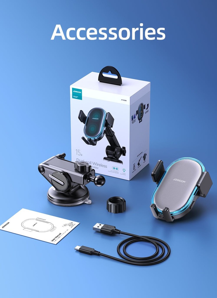 Joyroom JR-ZS299 Dual-Coil Wireless Car Charger + Dashboard Holder with LED