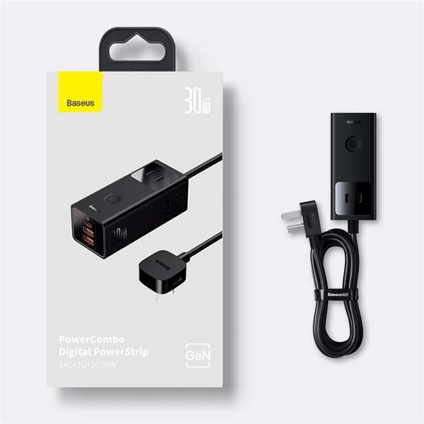 Baseus Charger Adapter PowerCombo Digital PowerStrip 3AC+2U+1C 30W with 1.5m power cord CN Black PSLA000001