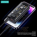 USAMS 9000mAh Transparent Digital Display Power Bank PD20W+QC3.0 Dual-port