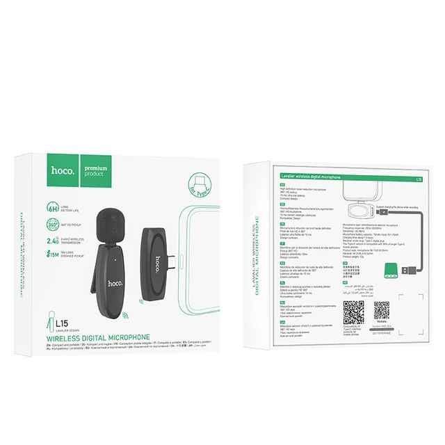 HOCO L15 Wireless Lavalier Microphone For Android 2.4GHZ Portable Mini Audio Video Recording MIC Live Broadcast Microfone