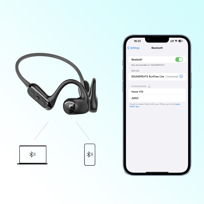 SoundPEATS Air Conduction Headphones, RunFree Lite Open-Ear Sports Bluetooth V5.3 Headphones with Bass Boost and 17 Hours, Sweatproof Ultralight Headset for Running, Workouts, USB-C