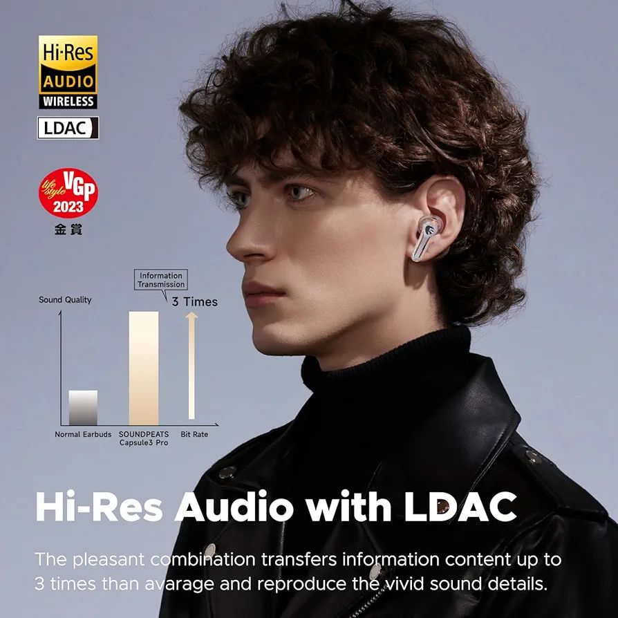 SoundPEATS Capsule3 Pro | Wireless Earbuds with Hi-Res and LDAC, 43dB Hybrid Active Noise Cancelling Bluetooth 5.3 Earphones with 6 Mics, Total 52 Hrs, IPX4 Rated, Transparency Mode