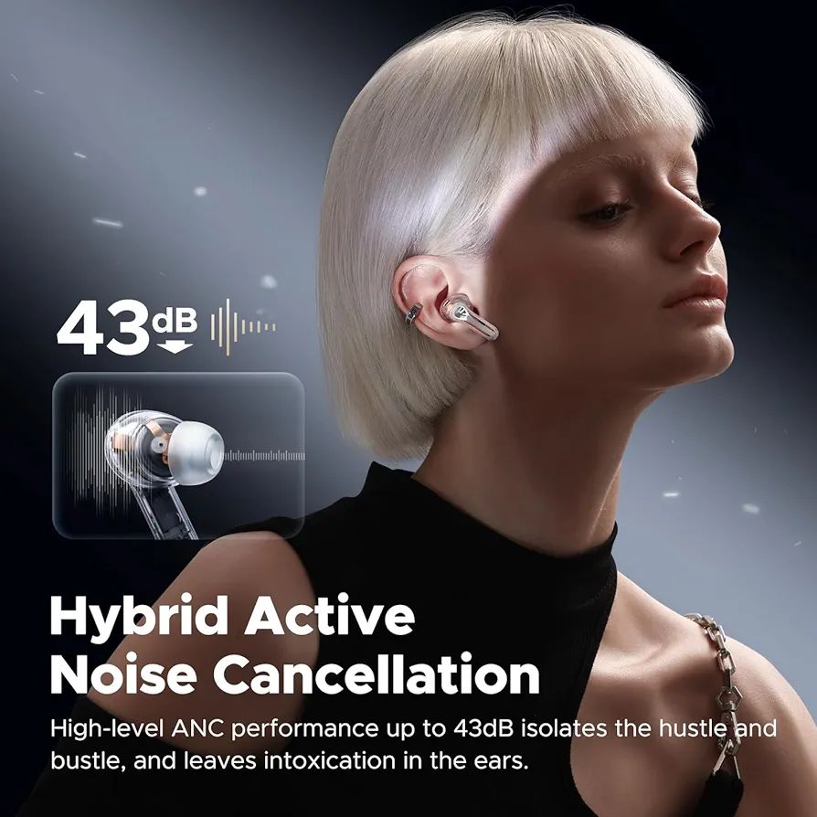 SoundPEATS Capsule3 Pro | Wireless Earbuds with Hi-Res and LDAC, 43dB Hybrid Active Noise Cancelling Bluetooth 5.3 Earphones with 6 Mics, Total 52 Hrs, IPX4 Rated, Transparency Mode