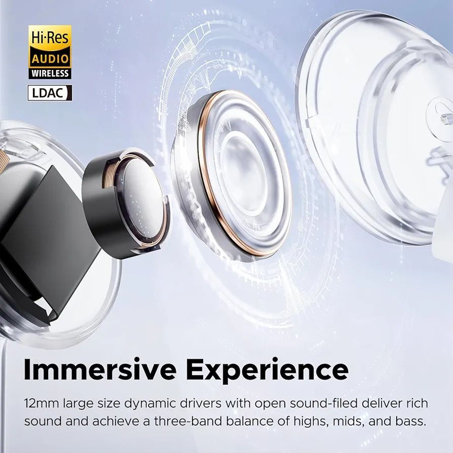 SoundPEATS Capsule3 Pro | Wireless Earbuds with Hi-Res and LDAC, 43dB Hybrid Active Noise Cancelling Bluetooth 5.3 Earphones with 6 Mics, Total 52 Hrs, IPX4 Rated, Transparency Mode