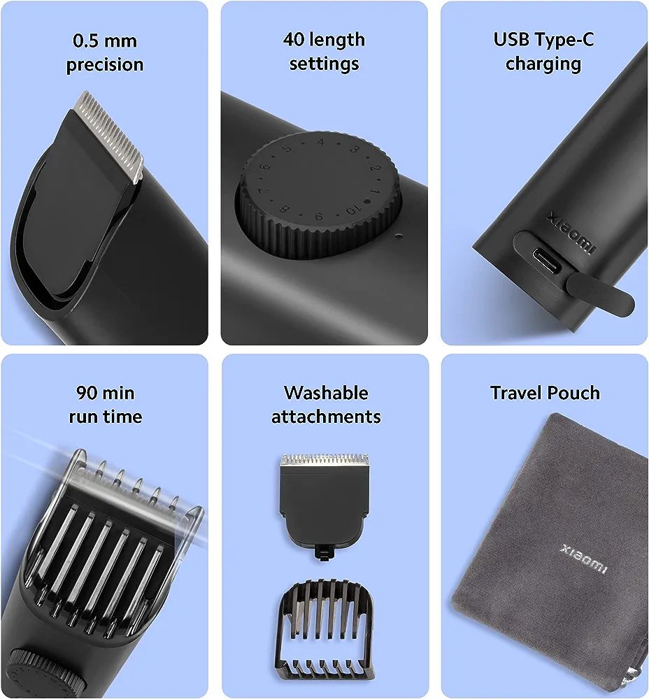 Xiaomi Beard Trimmer for Men 2C With High Precision Trimming | 2 Beard Comb | USB Type-C | Fast Charging | 0.5mm Precision | 40 Length Settings | 90 Min Run Time, Black