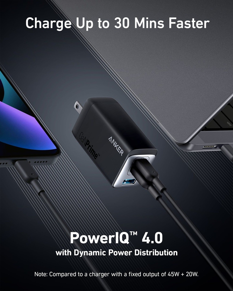 Anker USB C Charger, Anker 735 GaN Prime 65W, 3-Port Fast Compact Foldable Wall Charger for MacBook Pro/Air, iPad Pro, Galaxy S22/S21, HP Spectre, Note 20/10+, iPhone 14/Pro, Pixel, and More5