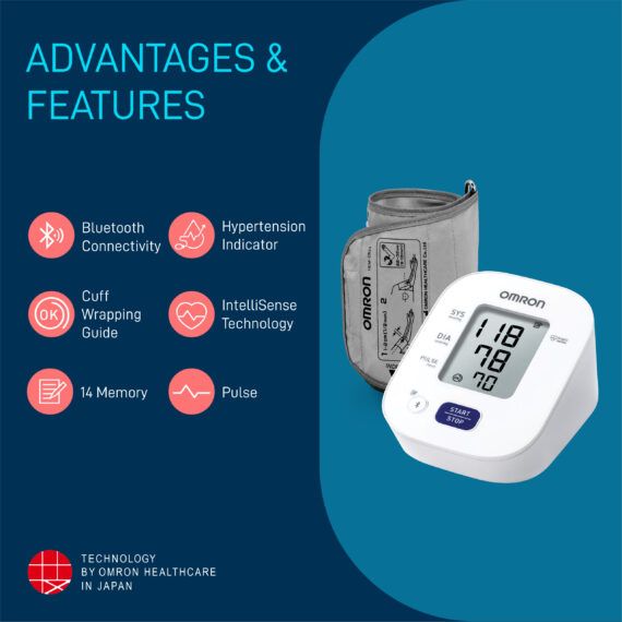 Omron Bluetooth Digital HEM 7140T1 Blood Pressure Monitor with Cuff Wrapping Guide, Hypertension Indicator & Intellisense Technology For Most Accurate Measurement