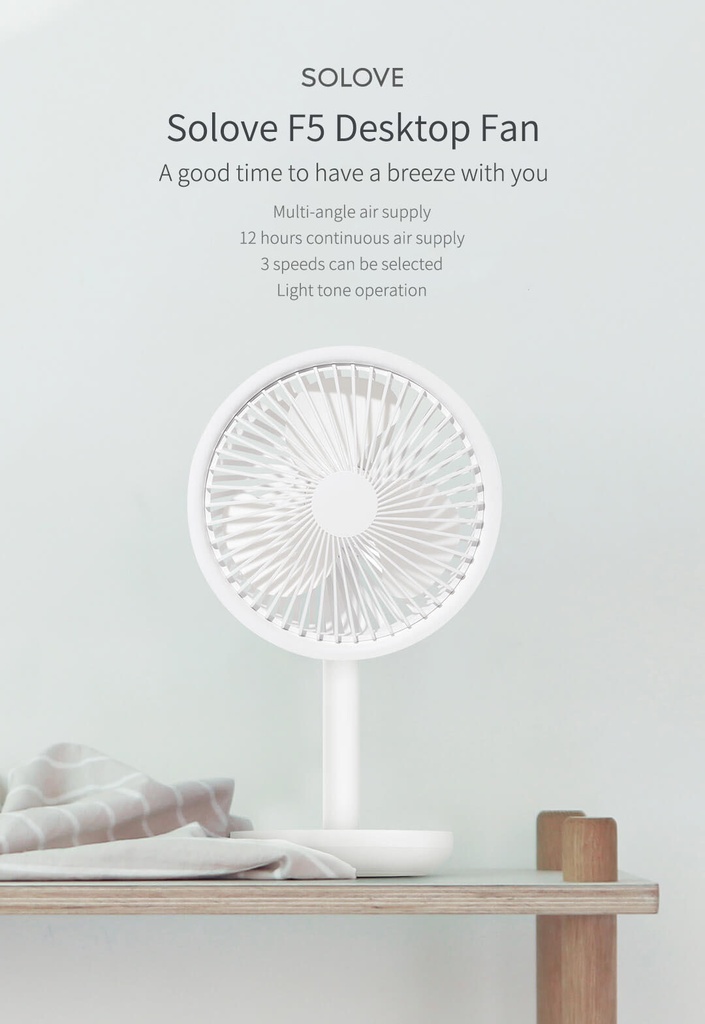 Xiaomi Eco chain Top selling  SOLOVE F5 5W USB by  Mini Mute Desktop Stand Fan  solove f5 5w usb