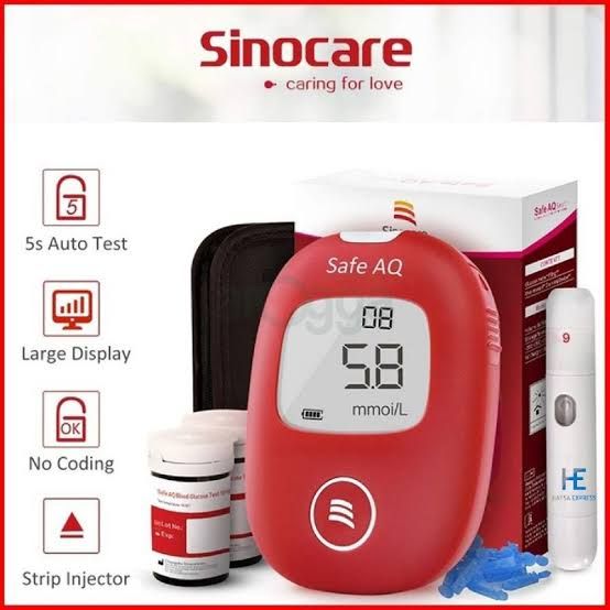 Sinocare Safe AQ Smart Glucometer Blood Glucose/Sugar Test Meter Diabetes Test Machine Blood Glucose Monitoring System by Honestime