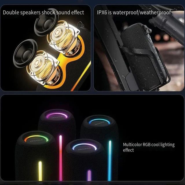 Awei Y788 Portable Outdoor Bluetooth Speakers With RGB Light Hifi Stereo Sound IPX5 Waterproof TWS Speakers Sound Box Support TF