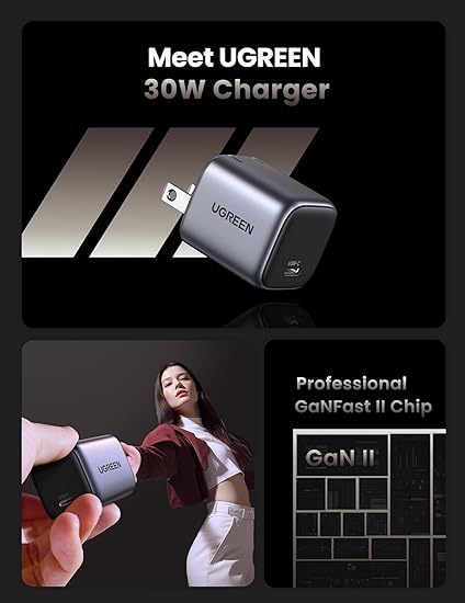 UGREEN 30W USB C Charger, Nexode Foldable GaN PPS Compact Fast Wall Charger Block, USB-C Power Adapter for iPhone 15 Pro Max/14/13, Galaxy S23 (Black)