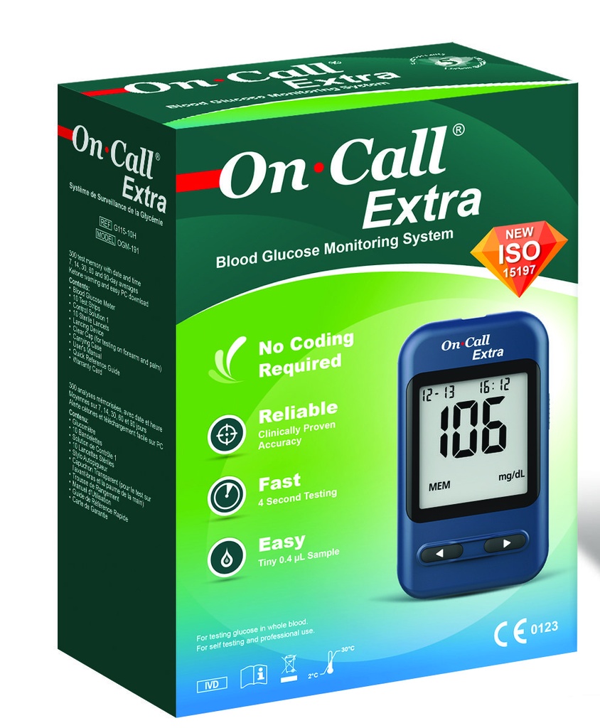On Call Extra Blood Glucose Meter Starter Kit (incl. 10 Test Strips, 10 Lancets, 1 Lancet Device, 1 Control Solution)