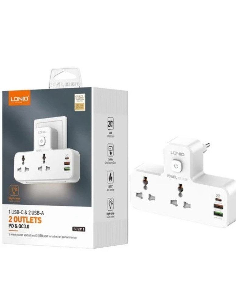 LDNIO SC2311 Power Strip 1 USB-C & 2USB-A 2 Outlets – PD& Qc3.0