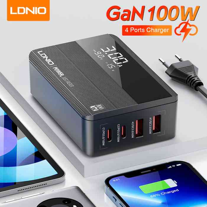 LDNIO A4809C New Product GaN 100W PD Super charging desktop charger Desktop Charger For Mobile Phone High Power Home Charger - Black