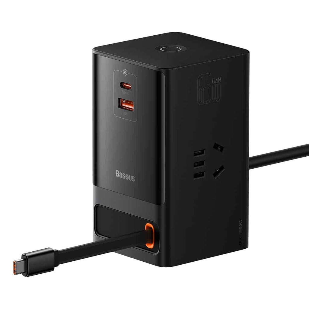 Baseus PowerCombo Digital PowerStrip 3AC+1U+1C+Retractable-C 65W with 1.5m power cord Black