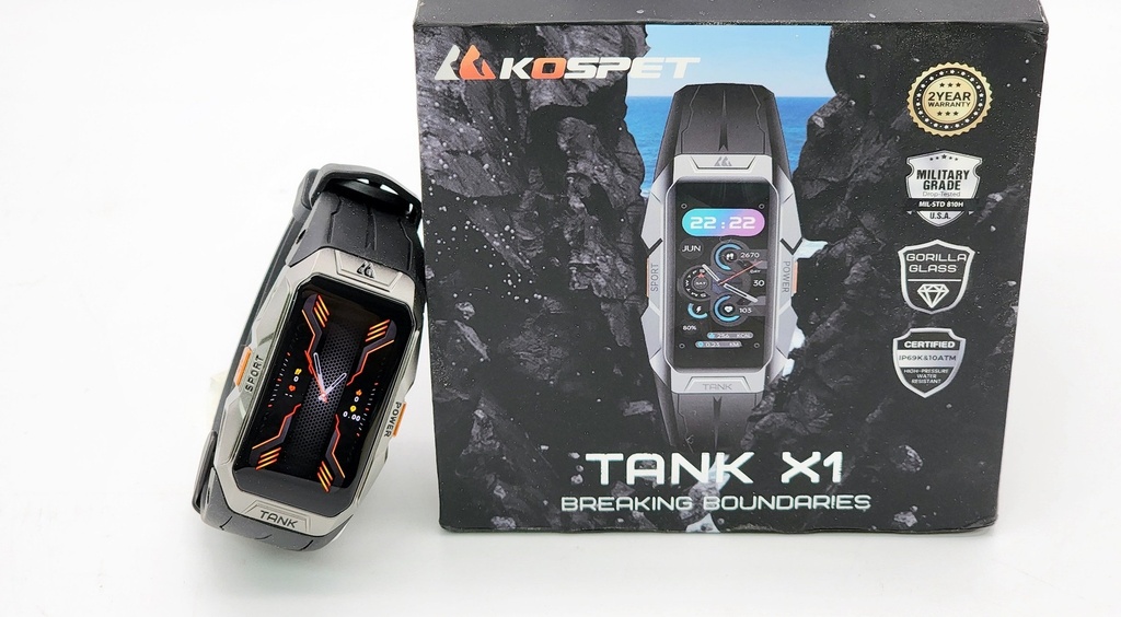 KOSPET TANK X1 Rugged Waterproof Smart Band 1.47 inch Rectangle AMOLED Display 10 ATM & IP69K Waterproof
