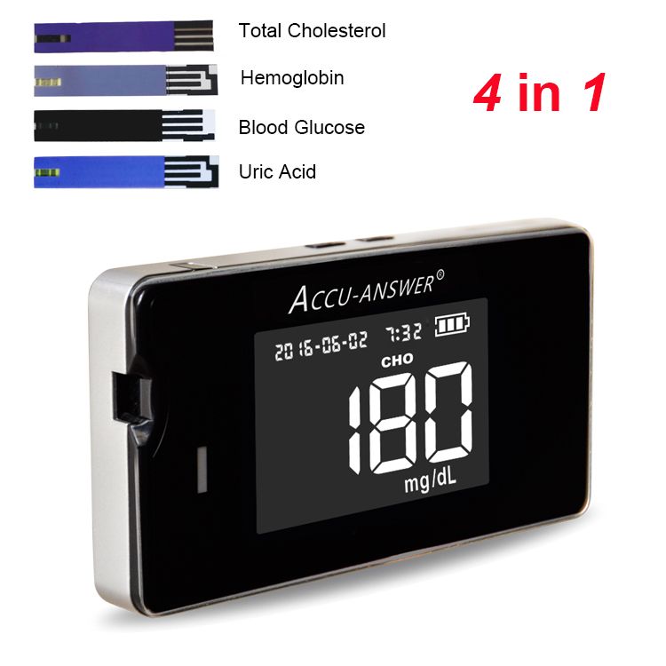 Accu-Answer 4 in 1 Multi-functional Monitor – Glucose, Cholesterol, Uric Acid, Haemoglobin