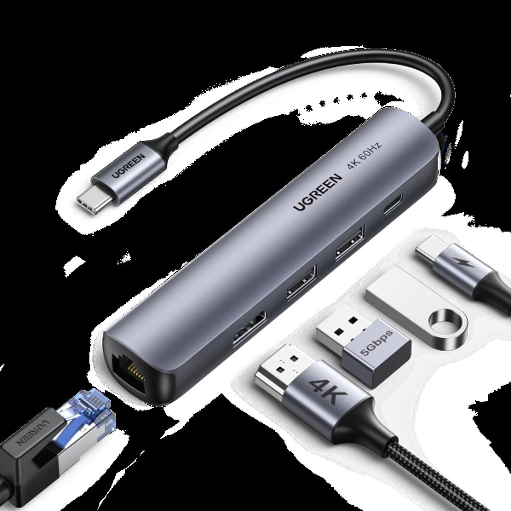 UGREEN USB-C to 2*USB 3.0+HDMI+RJ45 Ethernet Adapter+PD (Model: CM418|P/N: 10919)-Silver