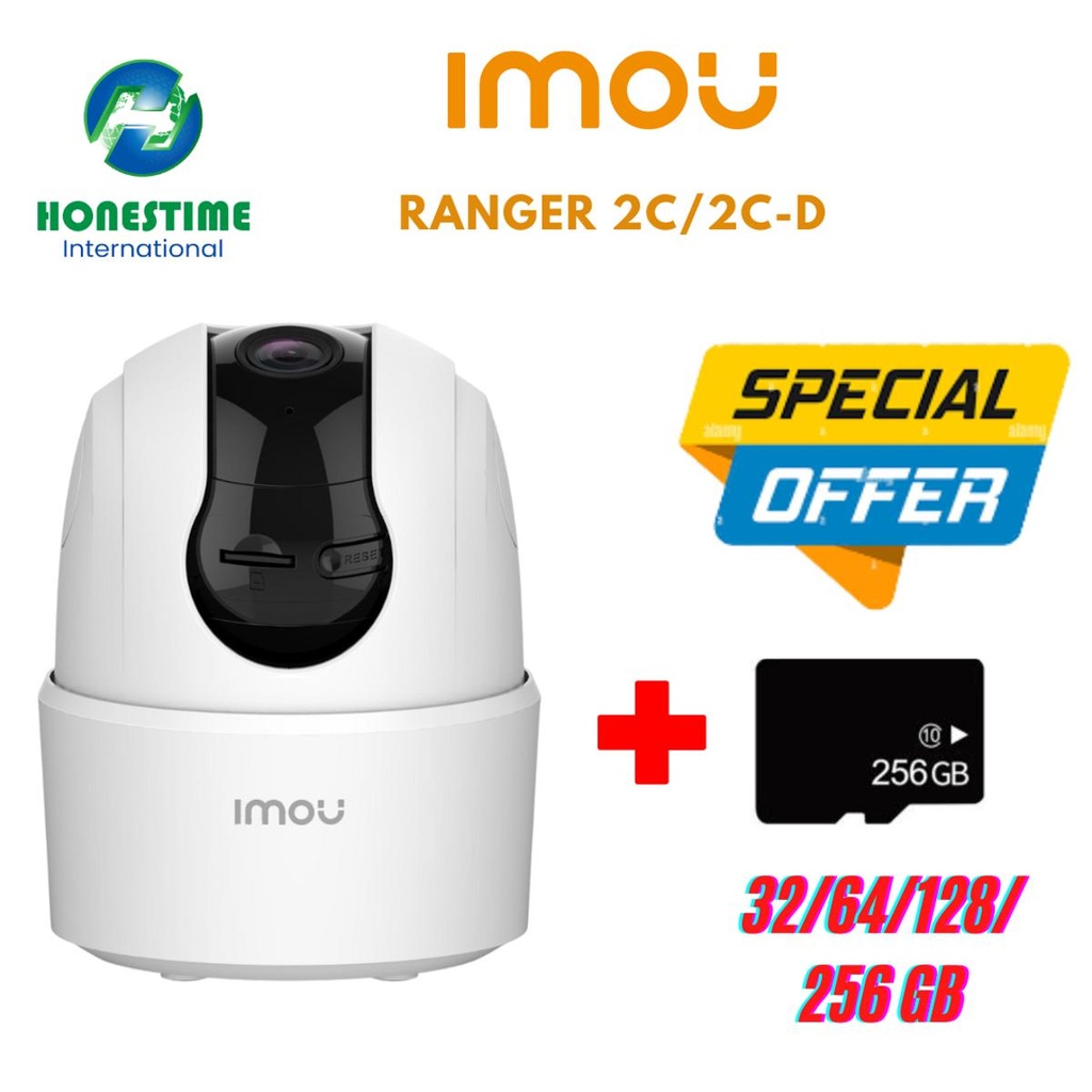 Dahua Imou Ranger 2C / 2C-D 1080P IP Camera + 32GB /64 GB /128 GB /256 GB CARD BUNDLE PACK 360 Camera Human Detection Night Vision Baby Home Security Surveillance Wireless Wi-Fi Camera by Honestime 1 year Replacement warranty