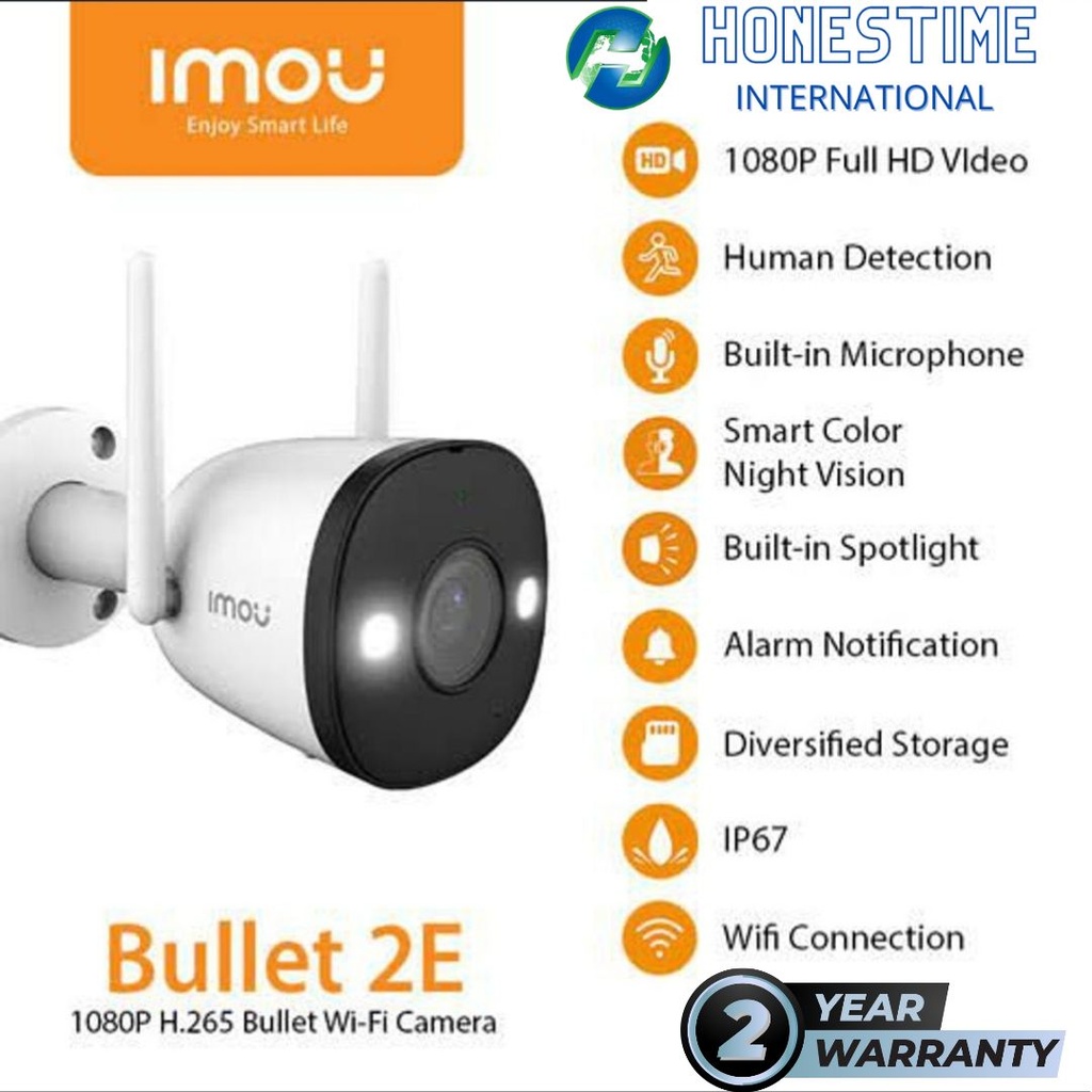 Dahua Imou Bullet 2E Smart Water Proof Night Vision, Sound Mic, Audio, 2 Antena 2 Mp Wifi Ip Camera Expandable Storage With Replacement Warranty
