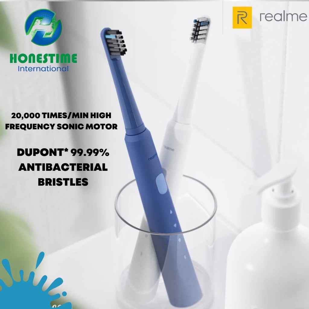 Realme N1 Sonic Electric Toothbrush Premium Quality Duopont 99.99% Antibacterial Food Grade , 1 time Charge 65 times use Expiry indicating Blue bristle 2000 rpm IP67 Water resistant