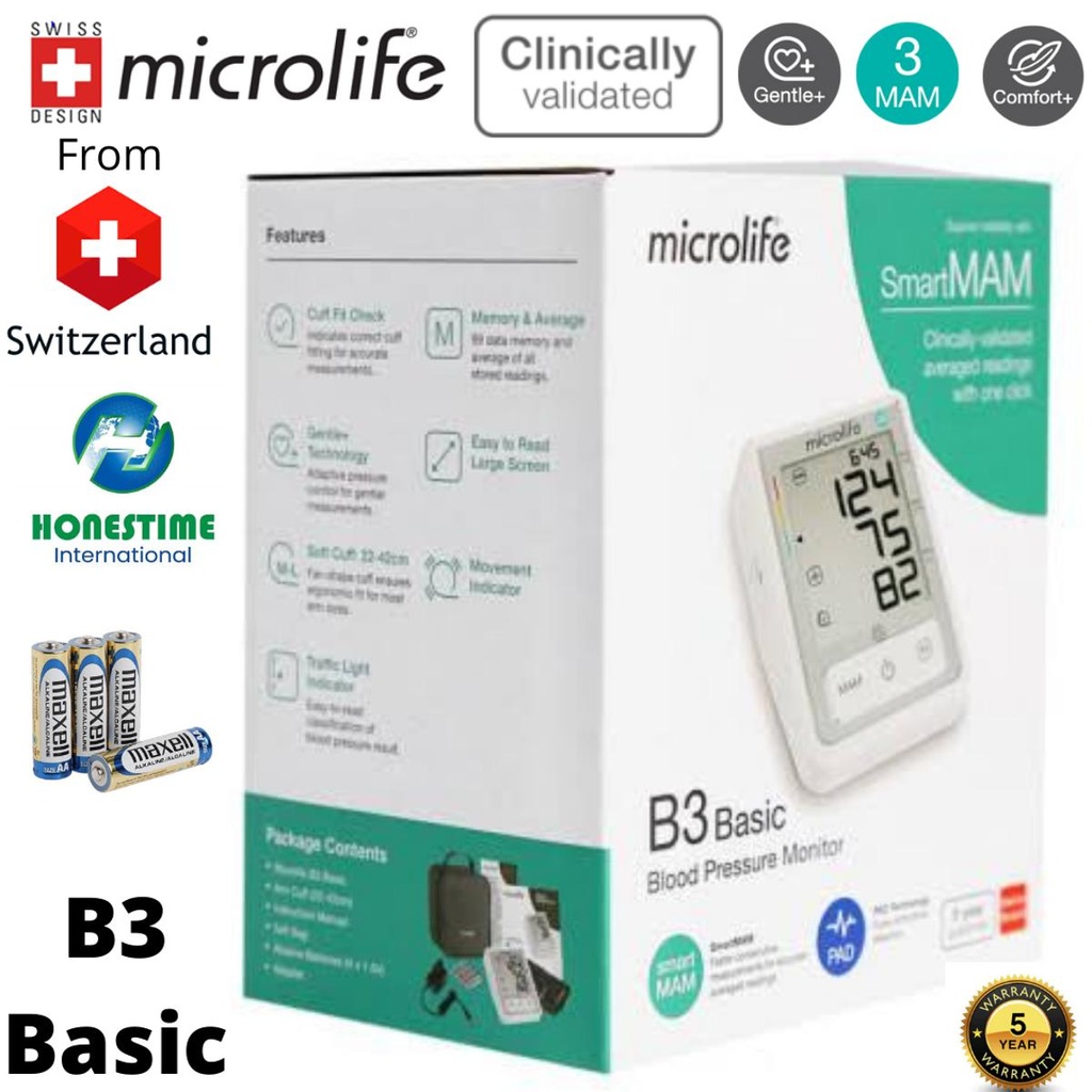 Swiss Microlife B3 Basic Digital Blood Pressure Monitor with 5 Years brand Warranty