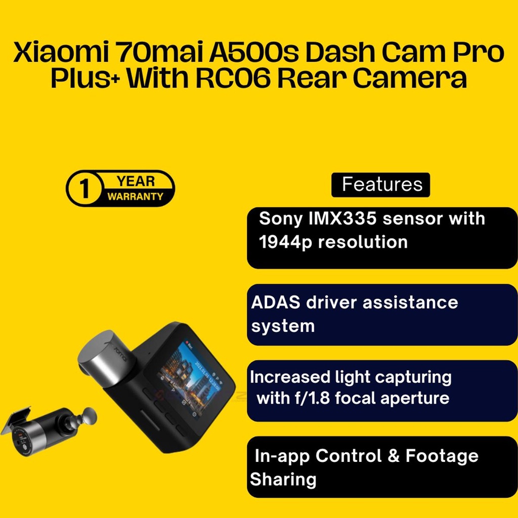Xiaomi 70mai A500s Dash Cam Pro Plus Plus With RC06 Rear Camera Set