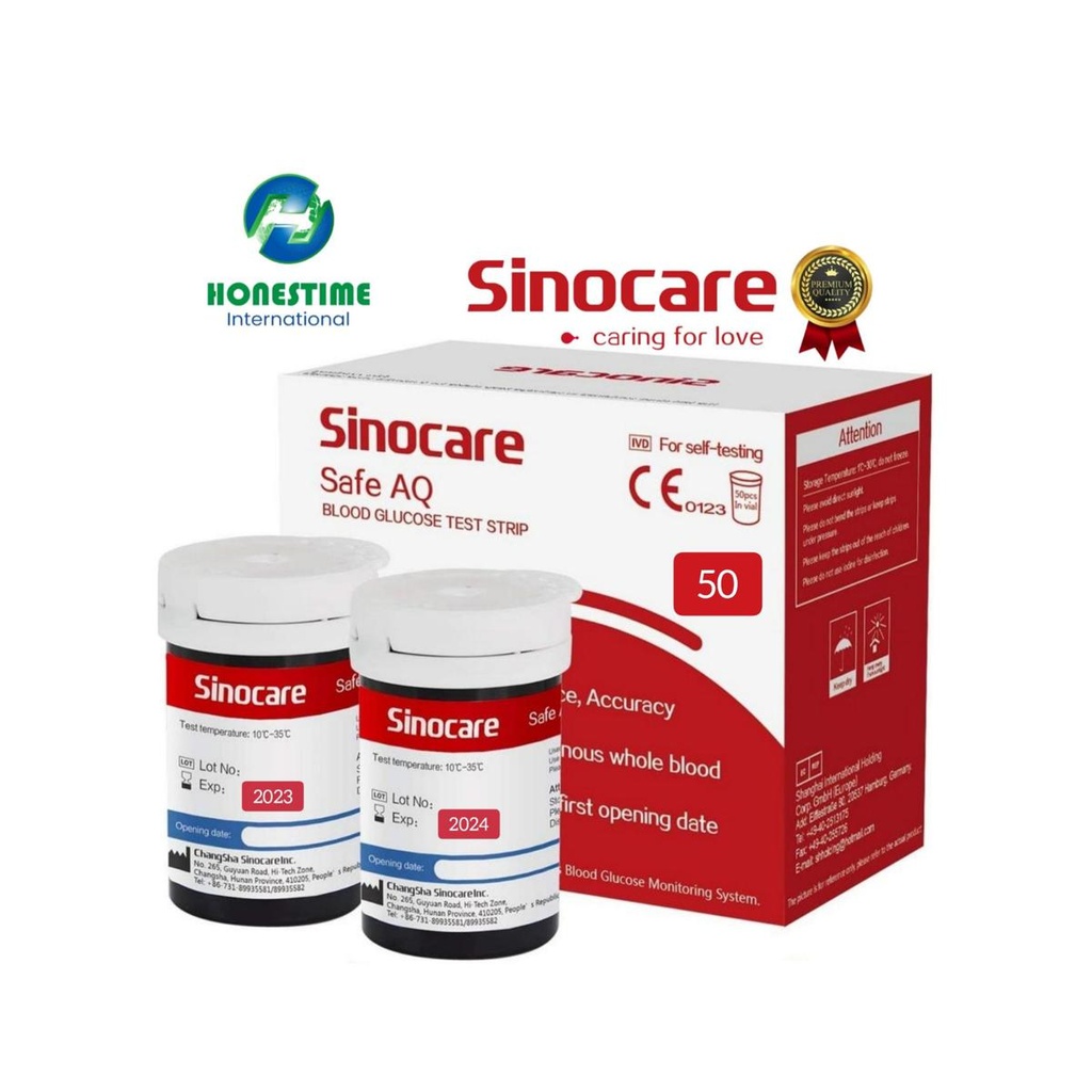 Sinocare Safe AQ 50 Pcs Test Strip Smart Glucometer Blood Glucose / Suger Test Strip Diabetes Test Strip for Blood Glucose Monitoring System by Honestime
