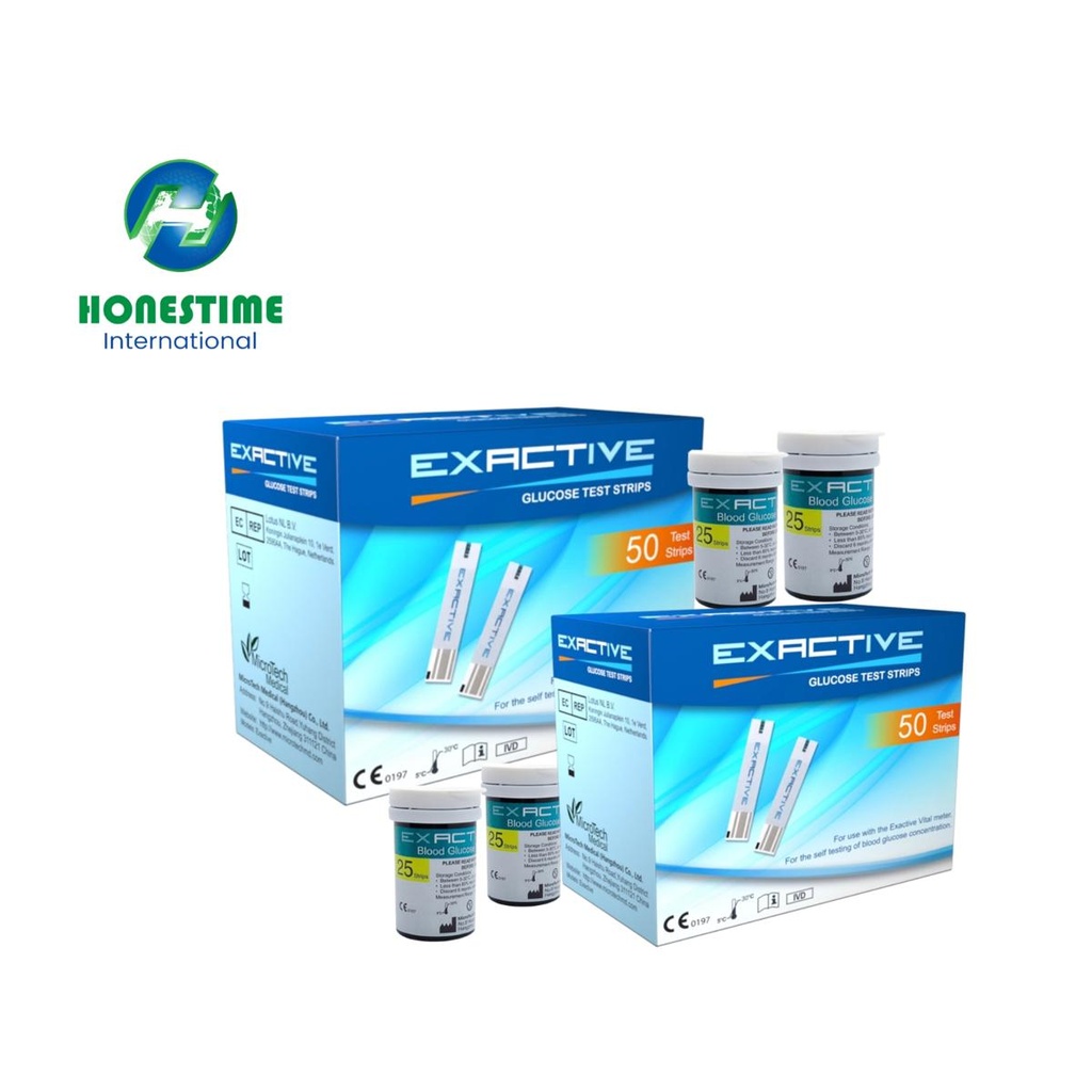 Exactive Vital 100 Pcs R&D USA (4 box x25 pcs) Test Strips +12 to 24 Months Expiry Time + 4 Pc Free Code Chips Glucose Suger Test Strips