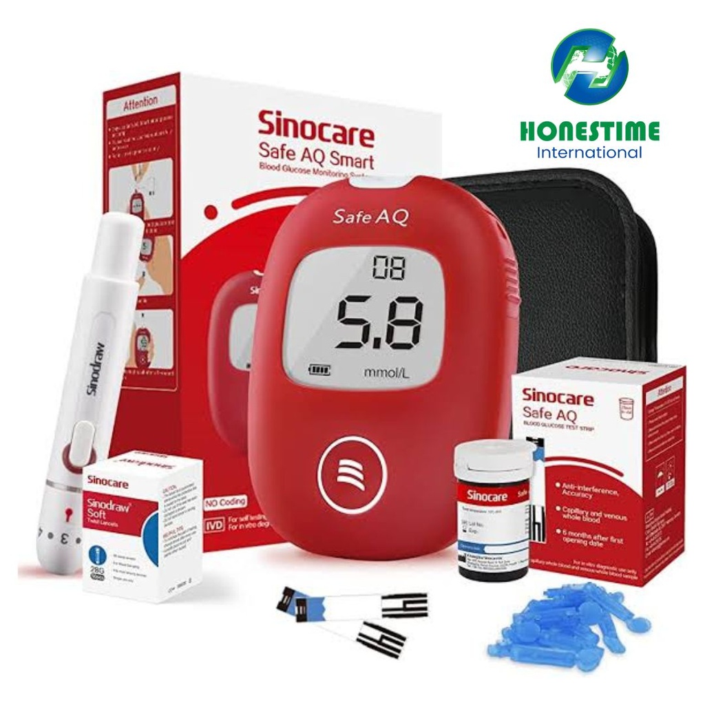 Sinocare Safe AQ Smart Glucometer Blood Glucose/Sugar Test Meter Diabetes Test Machine Blood Glucose Monitoring System by Honestime