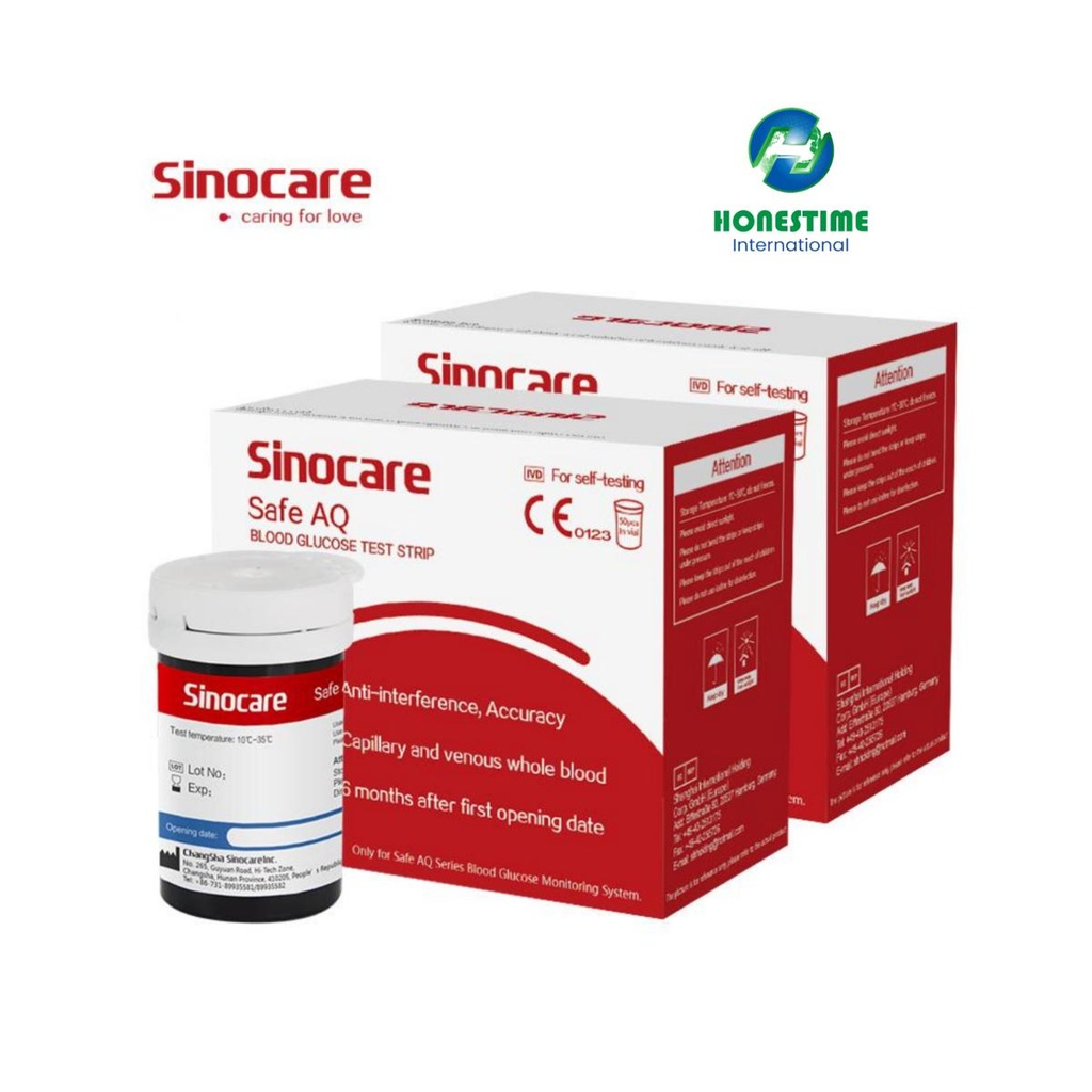 Sinocare Safe AQ 25 Pcs Test Strip for Glucometer Blood Glucose / Suger Test Meter Diabetes Test Machine Blood Glucose Monitoring System by Honestime