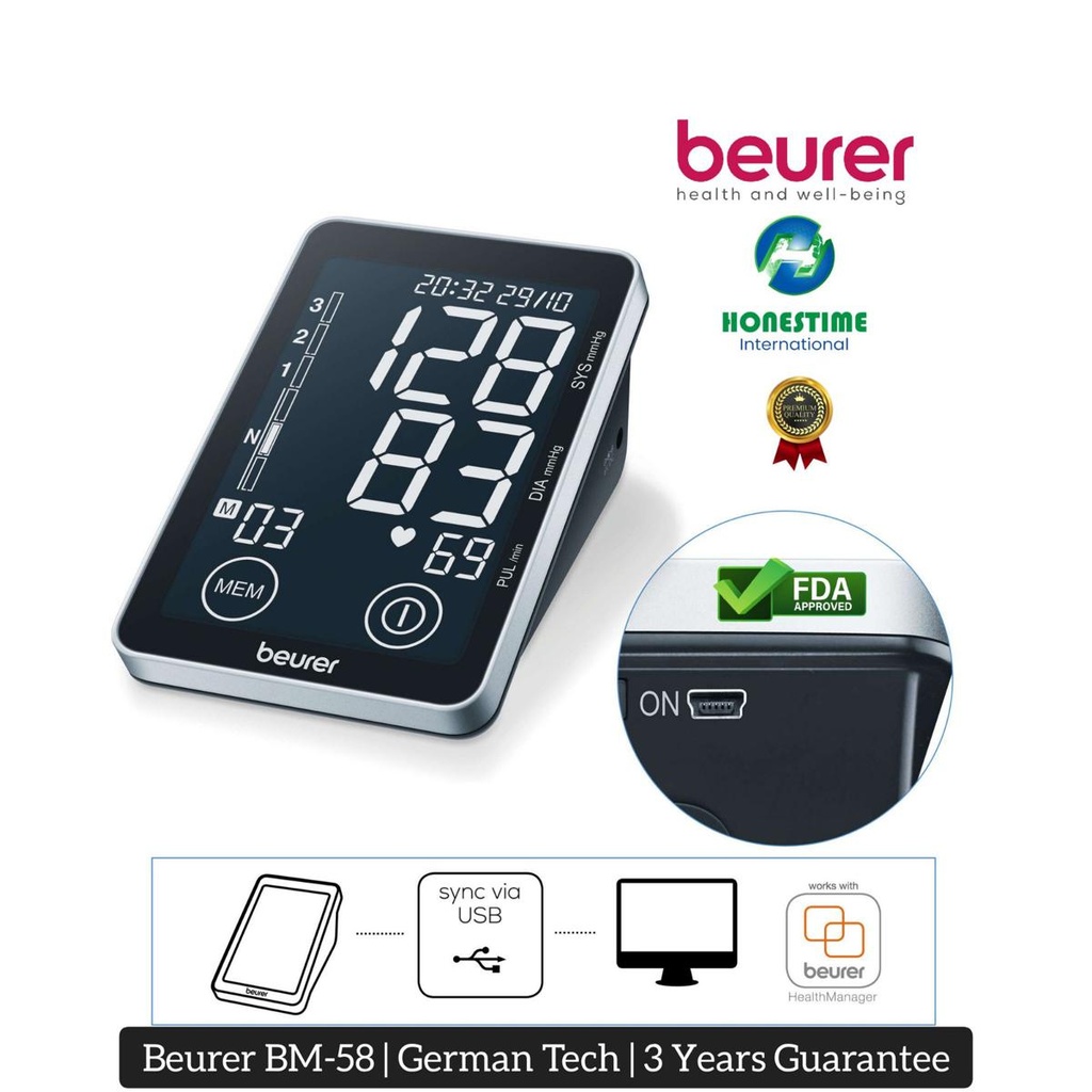 Beurer BM 58 upper arm blood pressure monitor Touch panel Includes 3 Years replacement warranty free HealthManager software